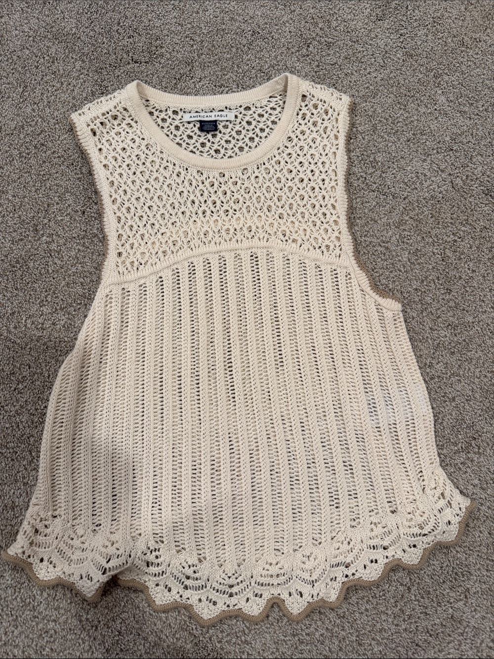 American Eagle Outfitters Cream Crochet Tank Top